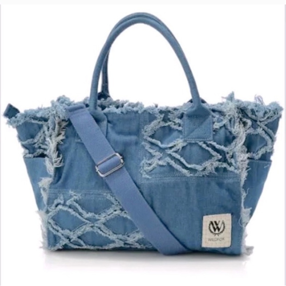 WildFox Blue Frayed Denim Tote. Size:OS - Picture 1 of 7